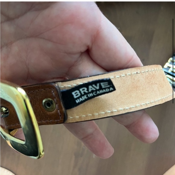 Brave Italian Leather Gold & Black Studded Belt M/32 - New - Picture 3 of 6